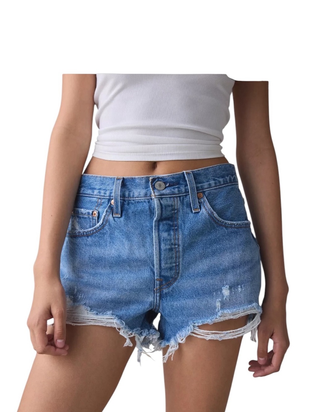 Levi's 502 Light Blue Distressed High-Rise Denim Shorts Size 29